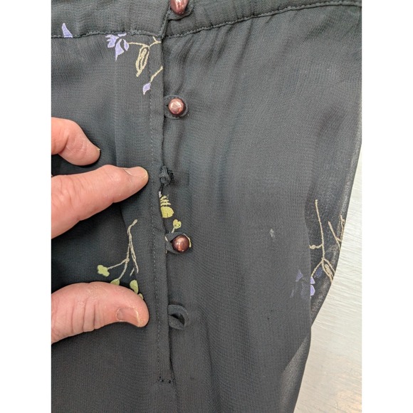 Putumayo Floral Maxi Skirt Black Whimsigoth Pleated Side Buttons Rayon Sz M NWOT - Picture 6 of 14